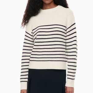 WILFRED Maria Sweater lt birch/ admiral Striped 100% Merino Wool Large Aritzia